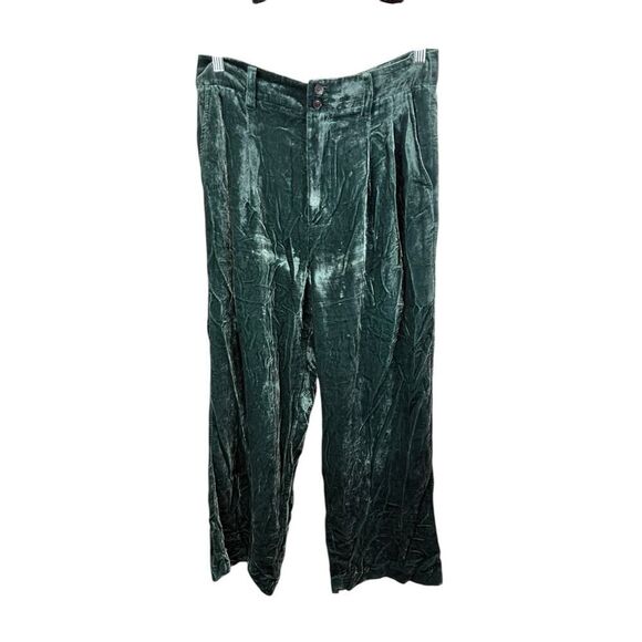 Madewell Velvet Pleated Wide-Leg Pants Smoky Spruce Green | Size 10 - Picture 5 of 16